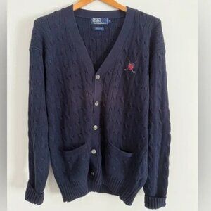 VTG Polo Ralph Lauren Golf Cable Knit Cardigan Sweater Blue